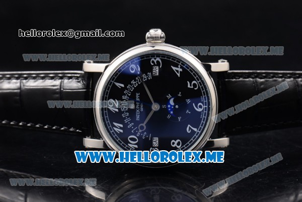 Patek Philippe Grand Complications Asia ST25 Automatic Steel Case with Black Dial and Black Leather Strap Arabic Numeral Markers - Click Image to Close